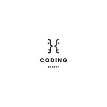 codificación logo, personas código logo, programador trabajo en equipo logo concepto vector
