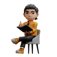 3d illustration boy sitting by reading book png