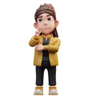 3d illustration of stylist girl standing with thinking gesture png