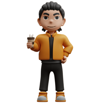 3d illustration pojke stående innehav kaffe dryck png