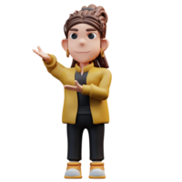 3d illustration of a stylist girl standing by showing a waving gesture png