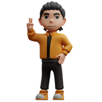 3d illustration boy showing victory sign png