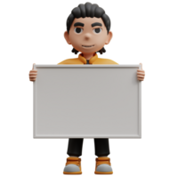 3d illustratie jongen staand Holding bord png