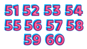 3D bundle of number blue pink glossy color png