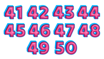 3D bundle of number blue pink glossy color png