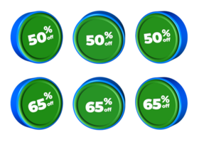 3d bundel van uitverkoop korting percentage blauw groen kleur png