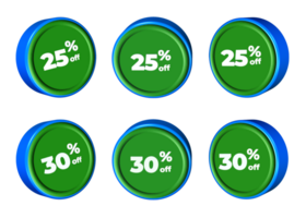 3d bundel van uitverkoop korting percentage blauw groen kleur png