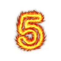ardiente número cinco fuego llamas efecto ilustración en transparente fondo, ardiente número cinco en un blanco o transparente antecedentes png