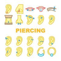 piercing ring earring nose icons set vector