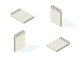 Set isometric notebook with lined paper. Opened sketchpad with blank white sheets of paper. illustrator vector. vector