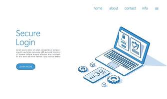 Landing page template Secure login and sign up concept illustration. Isometric vector. vector