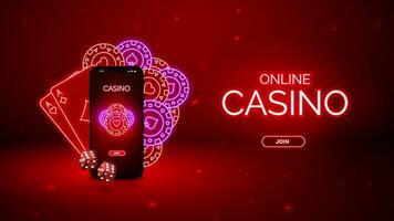 Casino online red banner. Vector illustration