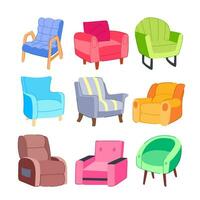 Sillón mueble conjunto dibujos animados vector ilustración