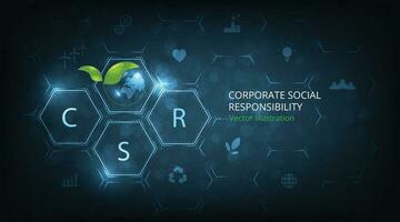 Concept of CSR on dark blue background. vector
