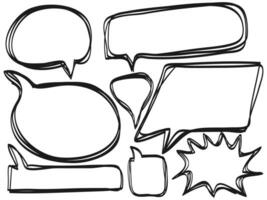 hand drawn Set of empty comic speech bubbles. Doodle design element of vector illustration