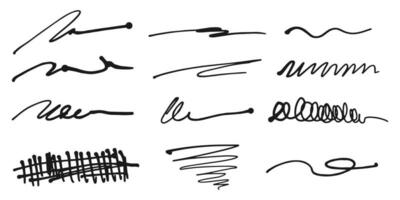 Set of hand drawn lines. Doodle design element with underline, scribble, swashes, swoops. swirl. vector illustration