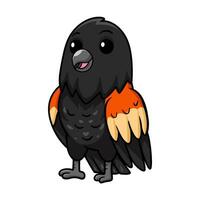 Cute red winged black bird cartoon vector