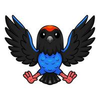 Cute blue manakin bird cartoon flying vector