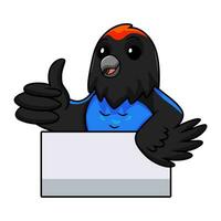 Cute blue manakin bird cartoon giving thumb up vector