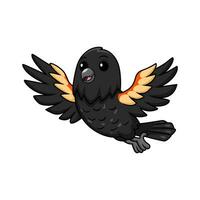 Cute red winged black bird cartoon flying vector