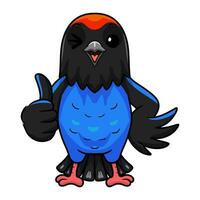 Cute blue manakin bird cartoon giving thumb up vector