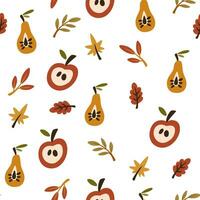 Autumn seamless pattern. Different leaves, fruits and berries. Autumn cute digital paper. Creative background for fabric, textile, scrapbooking and prints. Vector illustration.