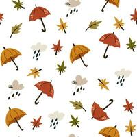 Autumn pattern with clouds, umbrellas and rain drops. Creative background for fabric, textile, scrapbooking and prints. Vector illustration.