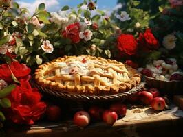 Apple pie on summer background photo