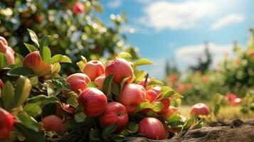 Summer sunny apple garden photo