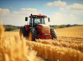 Combine harvester in a wheat field photo