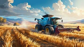 Combine harvester in a wheat field photo