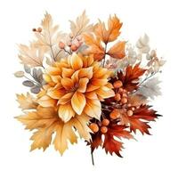 Watercolor colorful autumn bouquet isolated photo