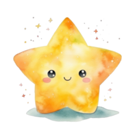 Watercolor cute little yellow star png