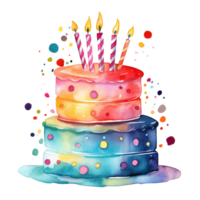 Watercolor vibrant birthday cake isolated png