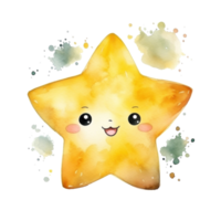 Watercolor cute little yellow star png