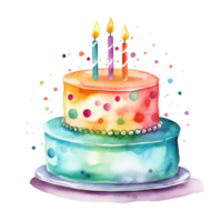 Watercolor vibrant birthday cake isolated png