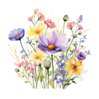 Colorful watercolor spring flowers bouquet png