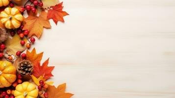 Autumn background with falling leaves and copy space photo