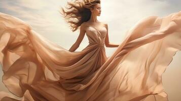 Woman in beige flying dress photo