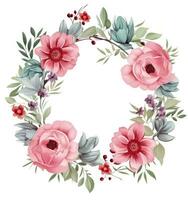 Watercolor floral wreath isolated photo