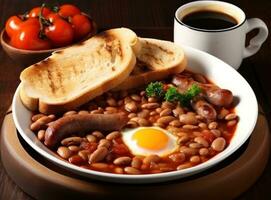 English breakfast with eggs, bacon and beans photo