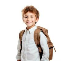 Happy school boy isolated photo