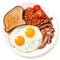 Inglés desayuno con huevos, tocino y frijoles foto