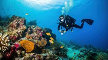 Scuba diver with coral reef photo