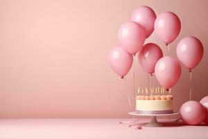 Pink Holiday Birthday Background with Cake photo