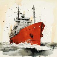 Retro poster with ship photo