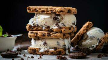Homemade ice cream sandwich with cookies photo