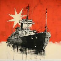 Retro poster with ship photo