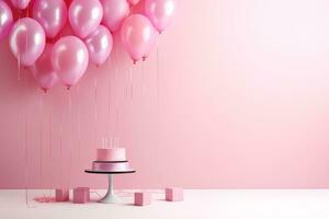 Pink Holiday Birthday Background with Cake photo