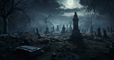 Night scene in a cemetery with gravestones photo